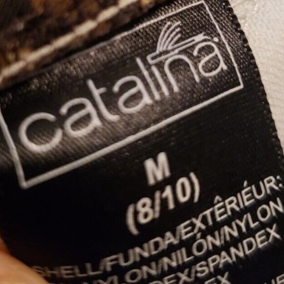 Vtg Catalina Women M Swimsuit One Piece Cheetah Tiger Animal Print Halter Deep V - Picture 5 of 6